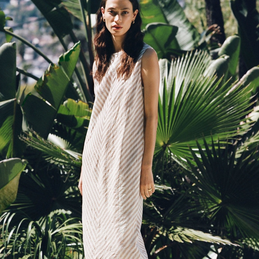 Everlane Bias Cut Linen Striped Dress Size 12